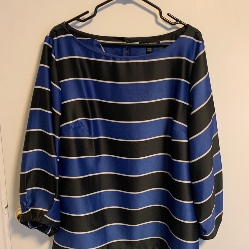 Banana Republic Blue and Black Striped Blouse